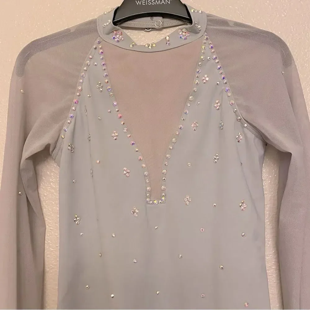 Weissman solo custom Dance costume gray Long Poet Sleeve Leotard MT11817 SA